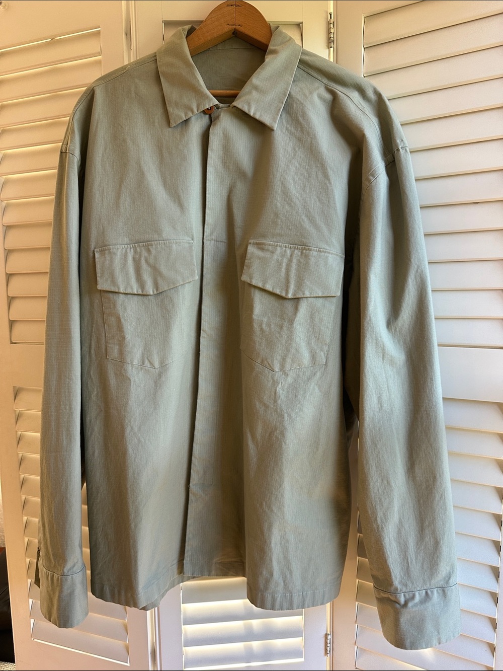 Italian Men's Sage Green Utility Jacket - Minimal Casual Shirt Jacket